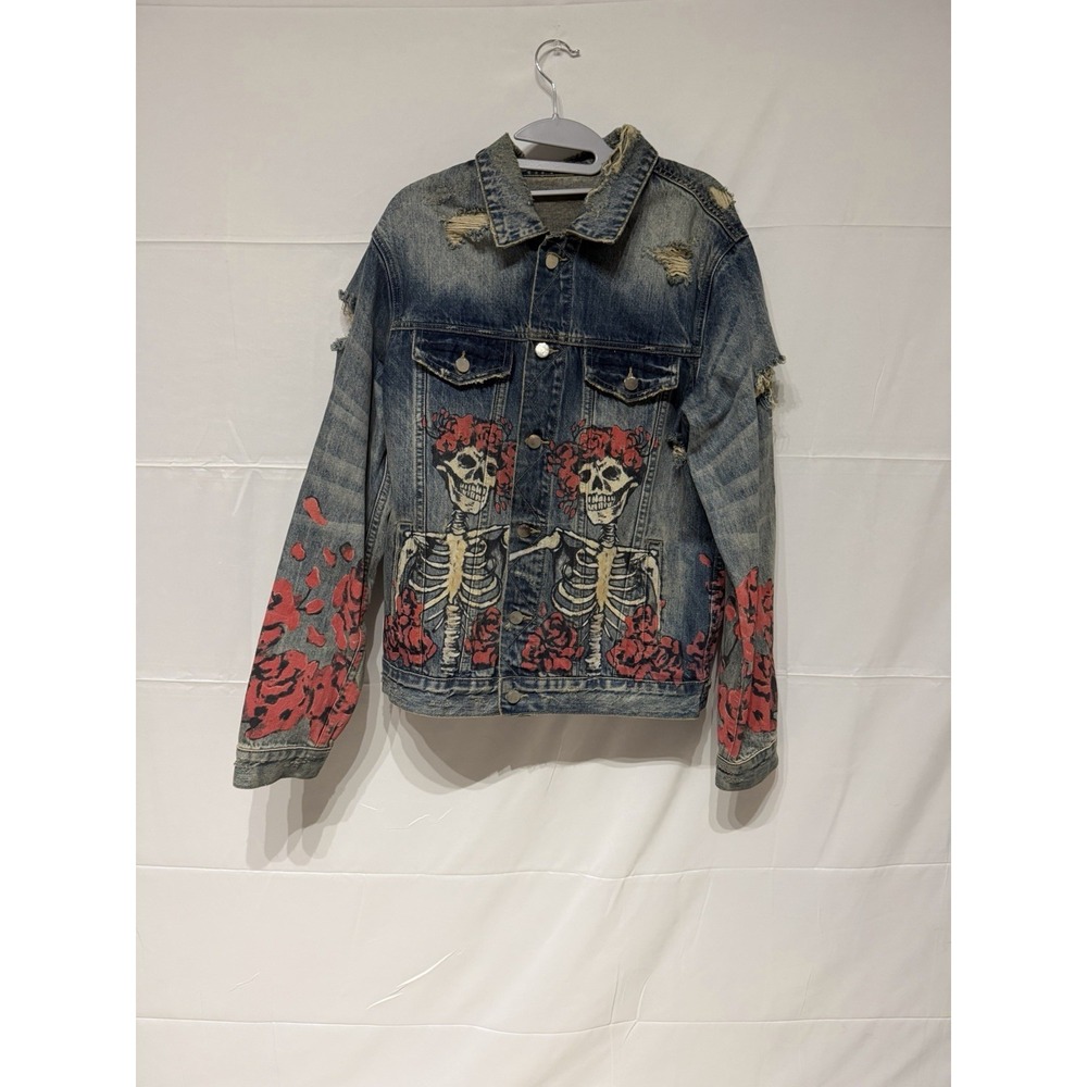 Amiri Grateful Dead LE Skelton Rose Denim Jean Jacket Medium M Skull